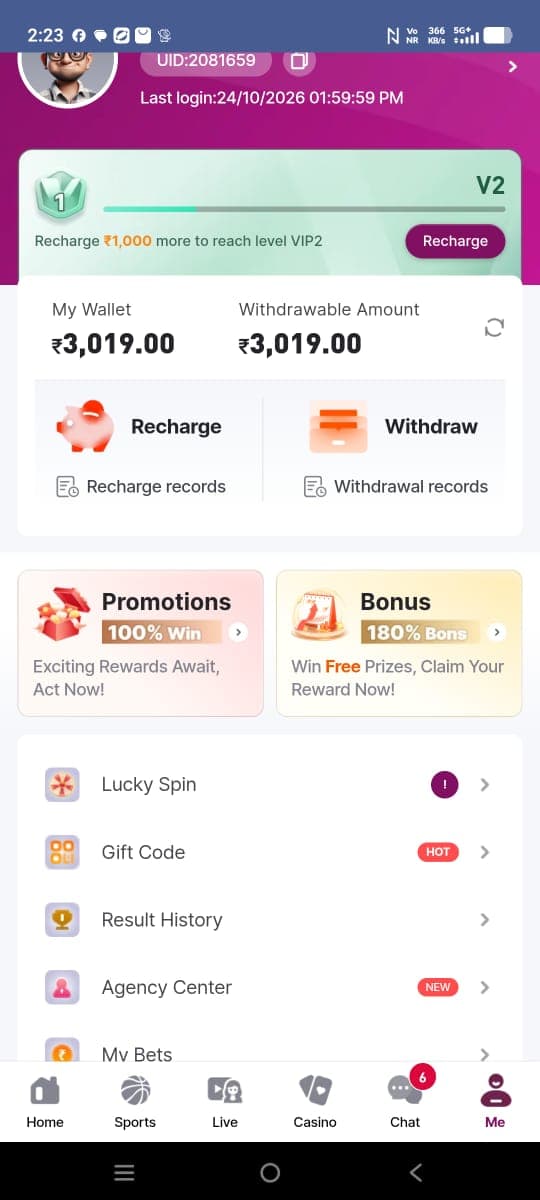 Supplied profile and wallet overview screen