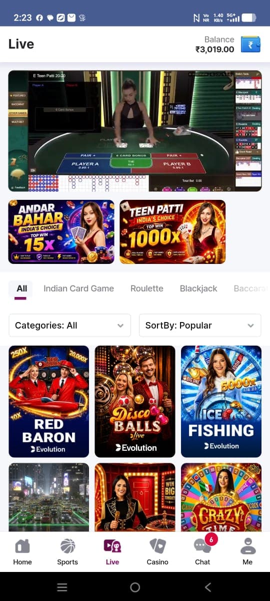 Live casino screenshot supplied as reference material